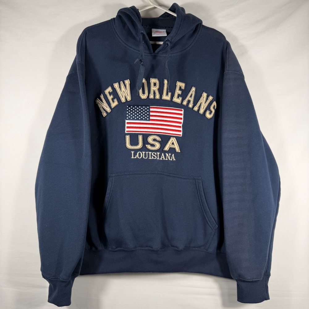 USA Flag New Orleans Louisiana Embroidered Dimco Apparel Men’s Hooded Navy Large